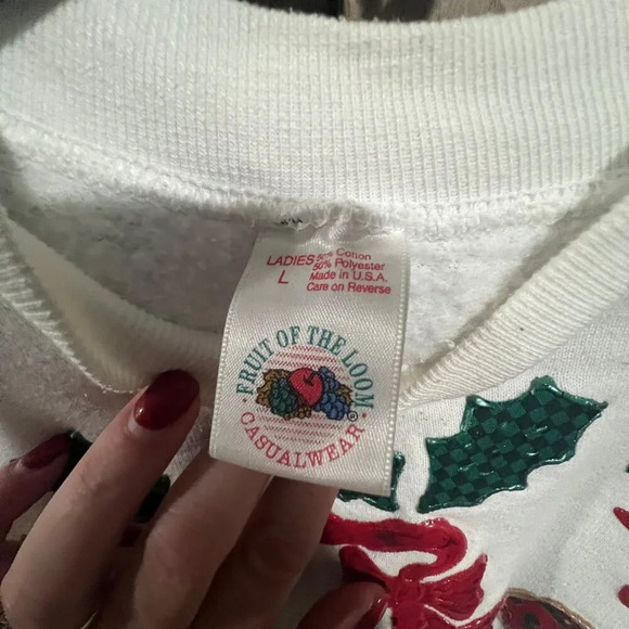 Vintage Fruit Of The Loom Ladies Large Christmas Sweatshirt Cotton/Polyester Bl - Picture 4 of 5